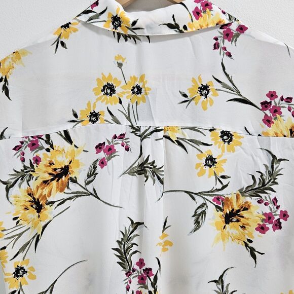 Express Shirt Women's Small White Floral Sheer Collard Top Business Casual - Picture 8 of 14